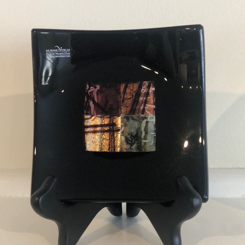 Murano Glass Trinket Tray with Murrine and Black Rim